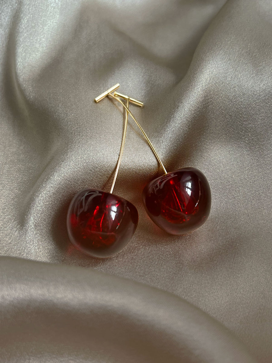Floral Cherry Earrings - Red