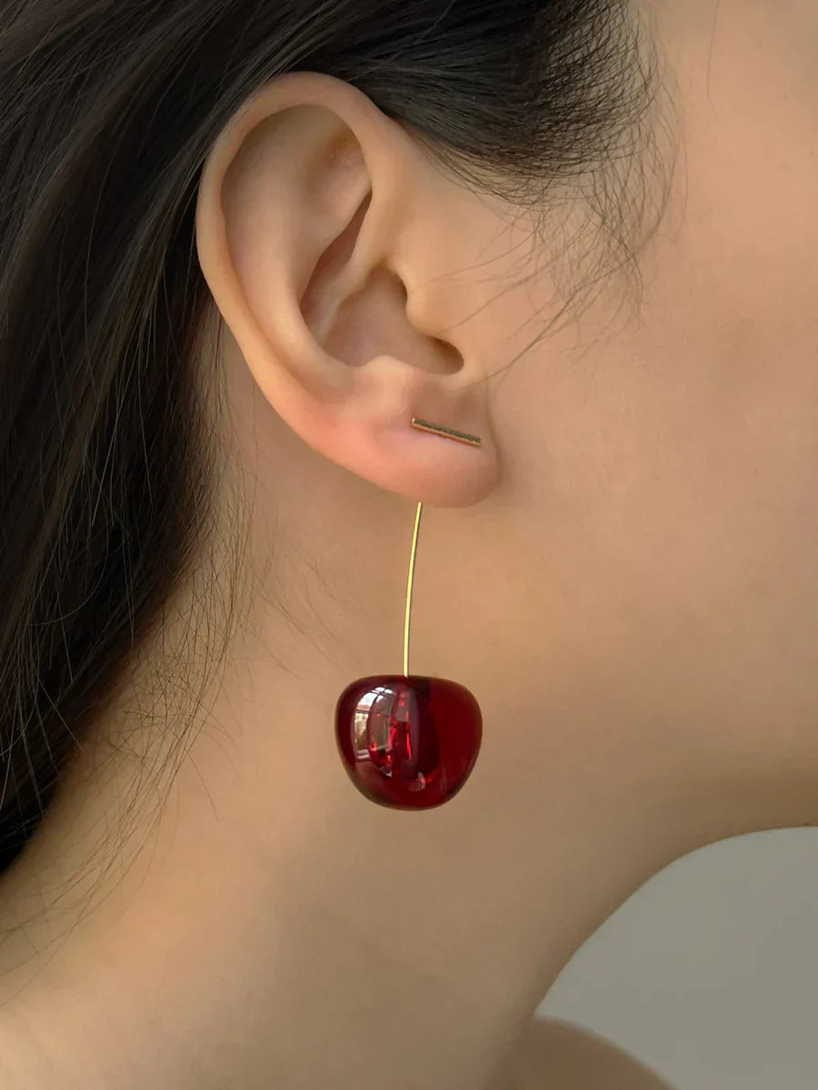 Floral Cherry Earrings - Red